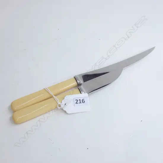 2 CUSTOM IVORINE HANDLED KNIVES; CHEESE & VEGE L.225mm