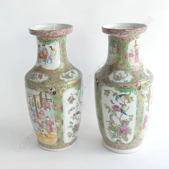 PR 19THC CHINESE FAMILLE ROSE VASES RESTORED H.380mm