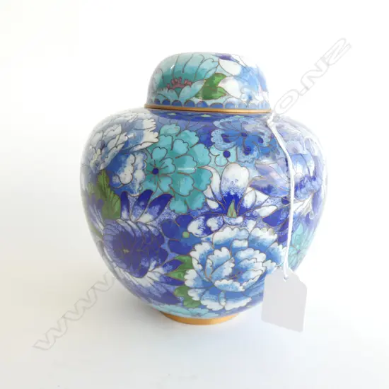 LARGE BLUE CLOISONNE LIDDED GINGER JAR H.180mm