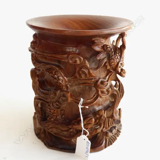 CHINESE ROSEWOOD BRUSH POT H.190mm 170mm dia