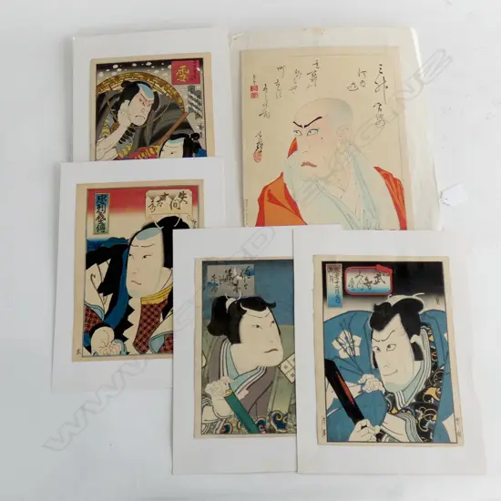 5 JAPANESE WOODBLOCK PRINTS, VARIOUS SIZES, UNFRAMED