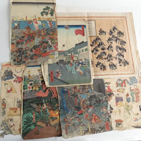 8 JAPANESE WOODBLOCK PRINTS, VARIOUS ARTISTS, UNFRAMED, OBAN SIZE