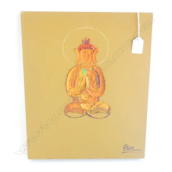 'QUN' CHINESE ARTIST OIL ON CANVAS SEATED BUDDHA
