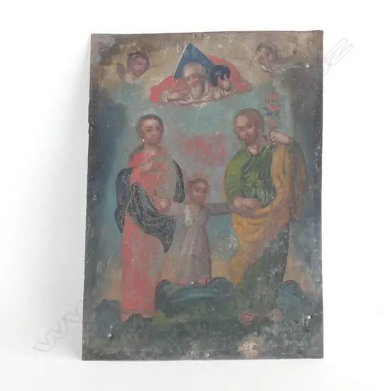 (SPANISH) RELIGIOUS PAINTING ON TIN 350 x 250mm