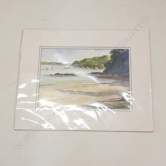 CHERRY LAWRIE, WATERCOLOUR, NORTHLAND COASTAL SCENE WITH YACHTS, MOUNTED UNFRAMED. 240 x 445mm IMAGE