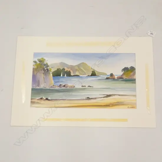 C. LAWRIE, WATERCOLOUR, COASTAL LANDSCAPE, MOUNTED UNFRAMED. 240 x 435mm IMAGE