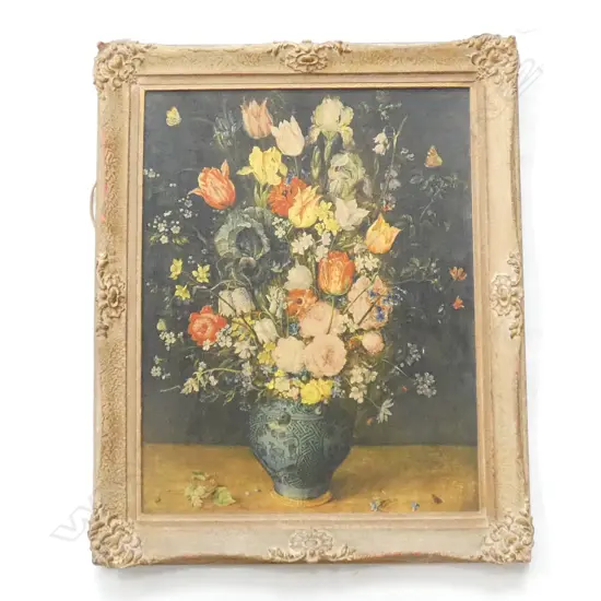 CHROMOLITHOGRAPH 'FLOWERS IN BLUE VASE' JAN BREUGHEL 390 X 500MM