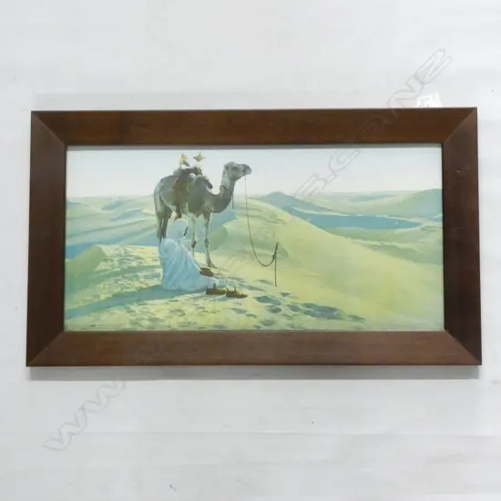 DESERT SCENE CHROMOLITHO BY LEHNERT ET LANDROCK, 5069 ‘LA PRIÈRE DANS LE DÉSERT’, (REFRAMED) 640mm x 370. GILT FRAME