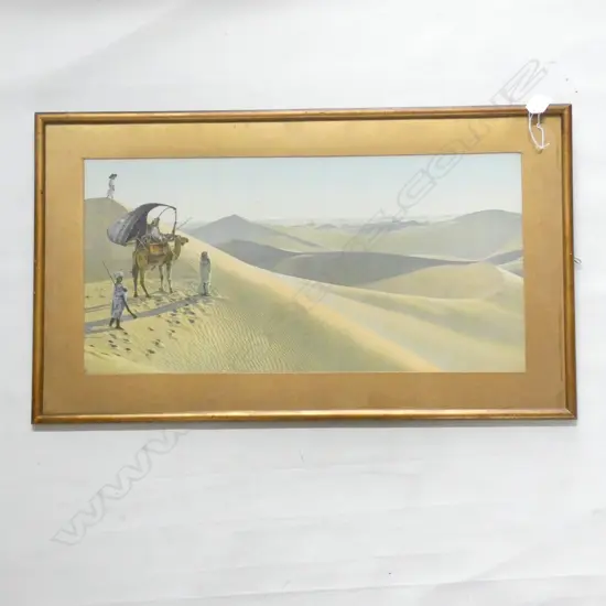 DESERT SCENES CHROMOLITHO BY LEHNERT ET LANDROCK, TITLE IS NOT VISIBLE, GILT FRAMED 680mm x 390mm OVERALL.