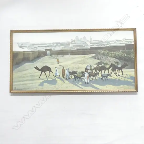 DESERT SCENES CHROMOLITHO BY LEHNERT ET LANDROCK, 5083 ‘LA VILLE SAINTE’, GILT FRAMED 600mm x 300mm OVERALL.
