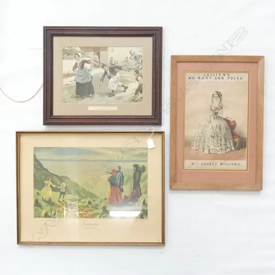 3 OLD VICTORIAN PRINTS; LARGEST 420 X 280MM