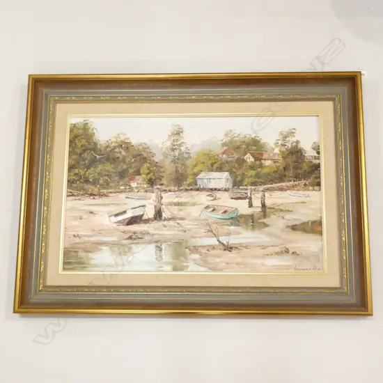 OIL ON BOARD 'TIDES OUT - BAYVIEW' JOHN HINGERTY '85  600 X 370MM