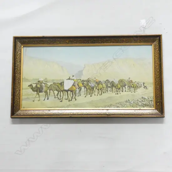 DESERT SCENES CHROMOLITHO BY LEHNERT ET LANDROCK, 5074 ‘UNE CARAVANE DE NOMADES’, 650mm x 360mm OVERALL.