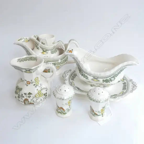 MASON IRONSTONE 2 JUGS 2 SAUCE BOATS S/PEPPER & EGG CUP MANCHU PAT