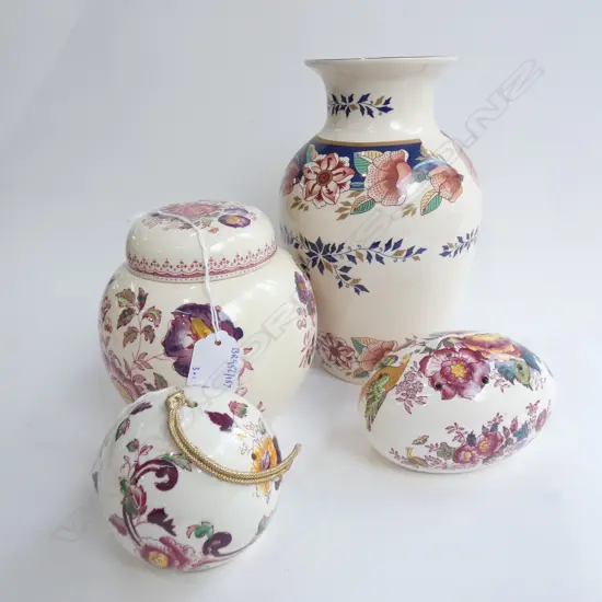 MASON IRONSTONE PAYNSLY PAT LIDDED G/JAR 2 POTPURRES & KENSINGTON PAT VASE
