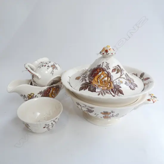 MASON IRONSTONE LIDDED TURREEN BOWL SAUCE JUG  CREAM  SUGAR & DISH CHANTILLY PAT
