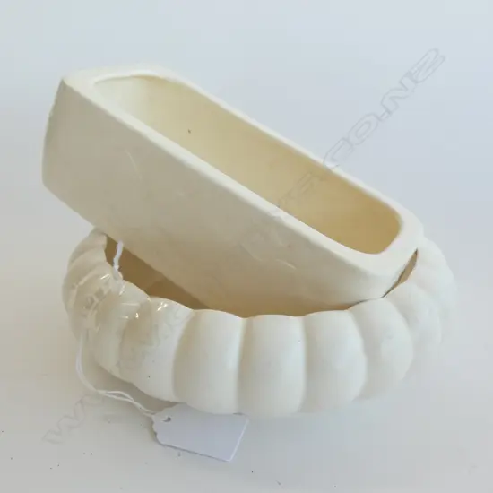 2 WHITE CROWN LYNN TROUGH VASES #508-7 & BOWL 190mm dia