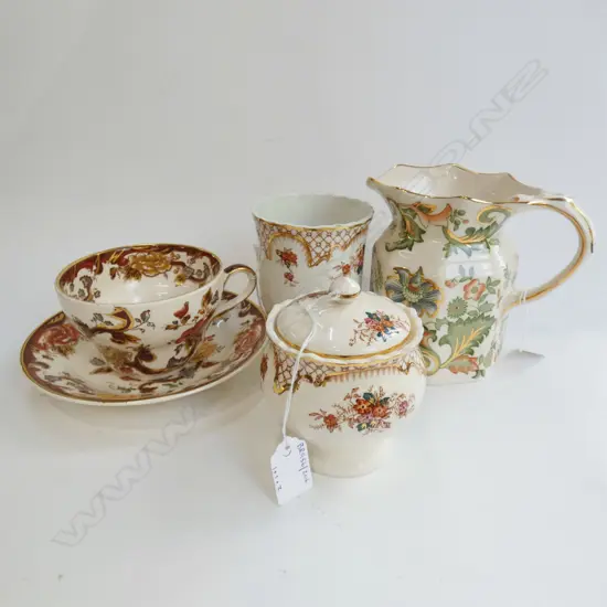 MASON IRONSTONE POLLADIAN JUG BROWN VELVET C/S & 2 PIGION END CHINA