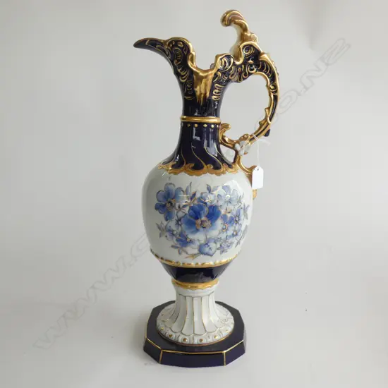 LARGE ROYAL DUX B/W & GILT EWER