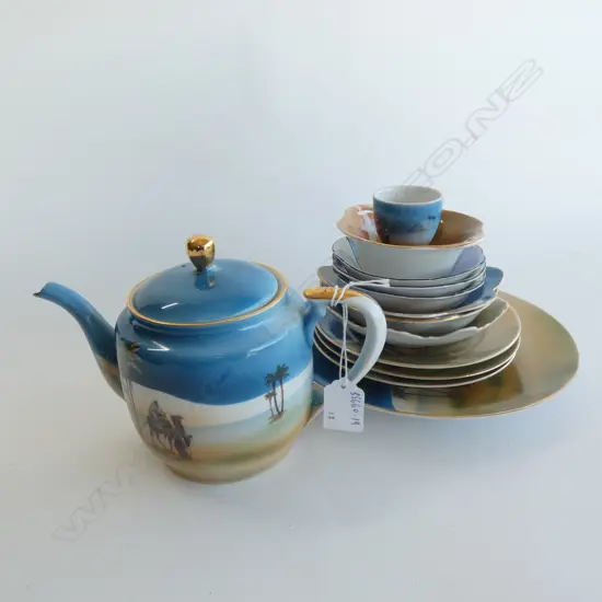 DESERT SCENE CROCKERY, 10 x NORITAKE BLUE & RED; 3 x UNKNOWN...