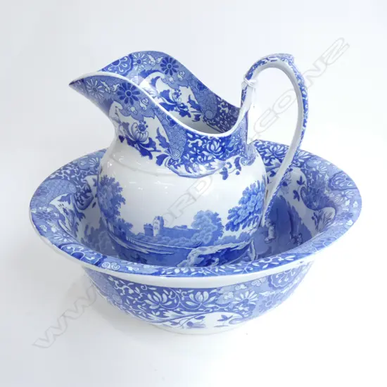 B/W COPELAND SPODE ITALIANATE WASH BOWL 315mm dia & JUG 