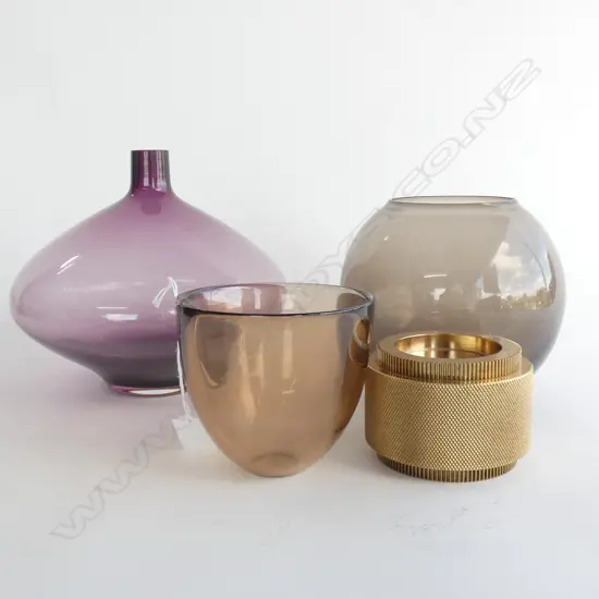 3 GLASS VASES (1 ORREFORS) + TOM DIXON ORNAMENT 100mm dia