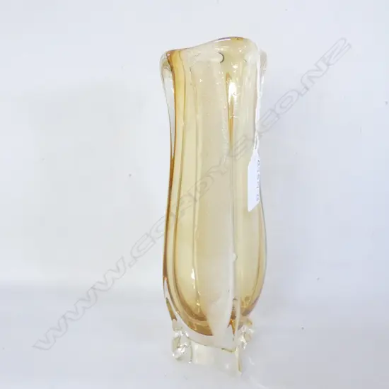 YELLOW SQ HAND BLOWN ART GLASS VASE - POSSIBLY SCANDINAVIAN C1960'S H. 225MM