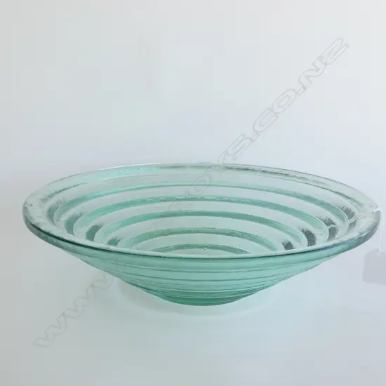 LG HEAVY GREEN TINGED STEPPED GLASS BOWL DIA 350MM