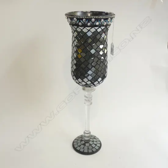 TALL MIRROR DIAMOND MOSAIC VASE / TEA LIGHT HOLDER H. 425MM
