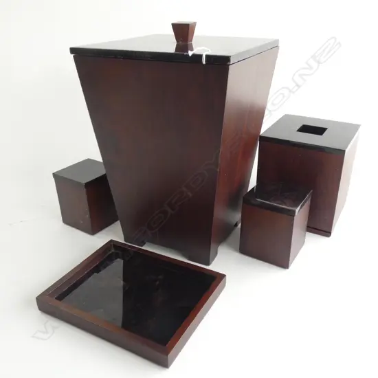5 PCE DESK SET; LIDDED BIN H.330mm, 2 LIDDED BOXES, SMALL TRAY + TISSUE BOX