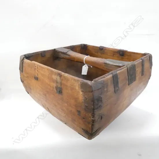 VINTAGE WOODEN BOX w. IRON DETAILING 340mm sq + PIANO ROLL