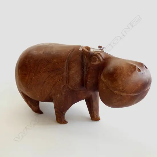 LG CARVED WOODEN HIPPO L 385MM