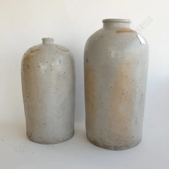 2 GREY SALT GLAZE POTS LARGEST H. 450MM