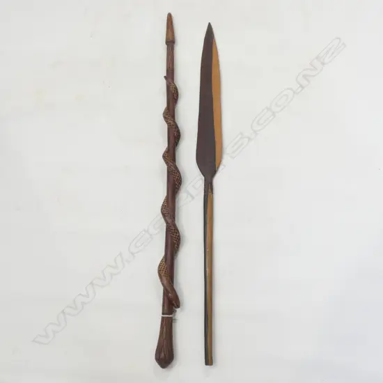 SOLOMON IS. SNAKE WALKING STICK + WOODEN SPEAR ?