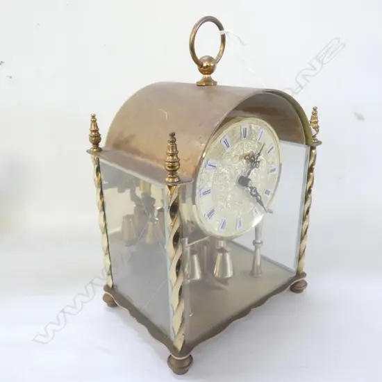 SKELETON CLOCK; BRASS & GLASS H.220mm
