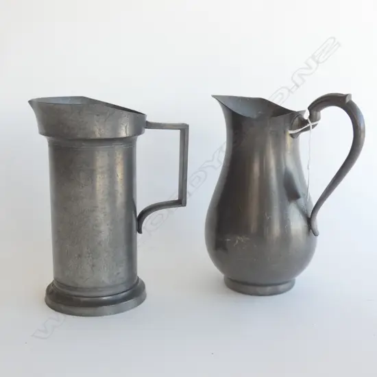 2 PEWTER JUGS, ABOUT 280mm HIGH