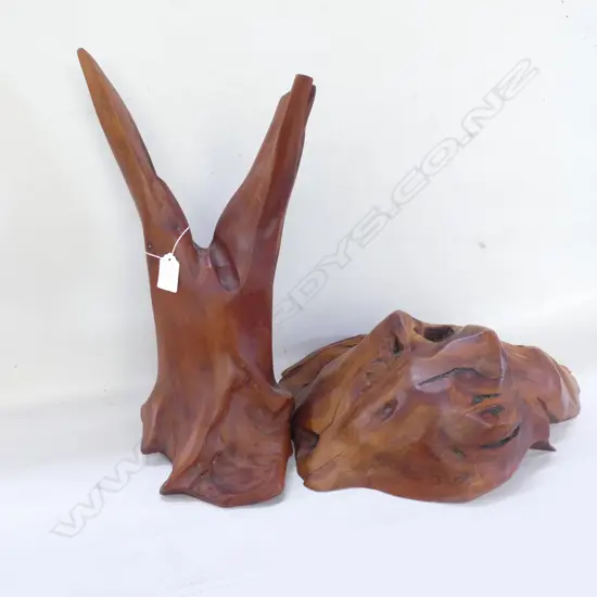 2x FREEFORM SWAMP KAURI SCULPTURES W.400mm