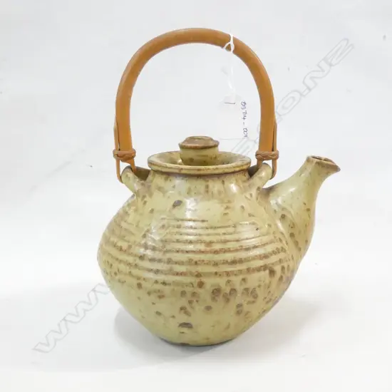 IAN FIRTH TEAPOT WITH CANE HANDLE H260 X 200 MM POTTERS STAMP