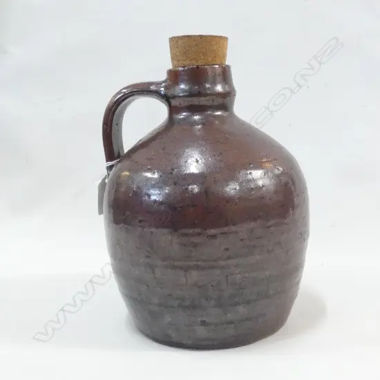 CLAIRE BUNBY POTTERY FLAGON CIRCA 1970 WITH CORK STOPPER H240MM POTTERS STAMP