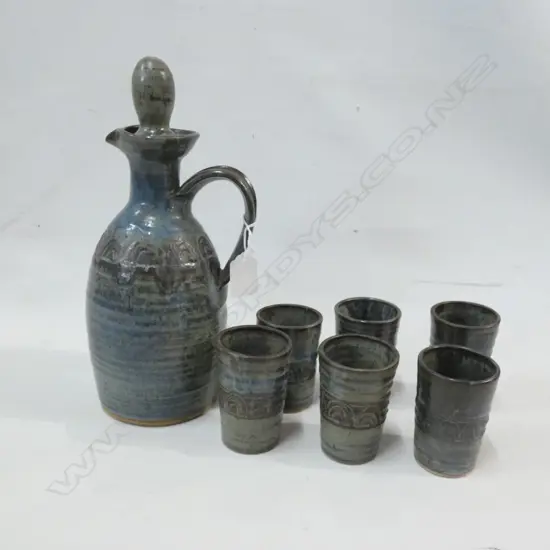 JOHN & TINA BAKER WINE CARAFE H240MM & 6 BEAKERS POTTERS STAMP