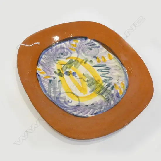 PAINTED TERRACOTTA PLATTER SIGNED '94 360x300mm