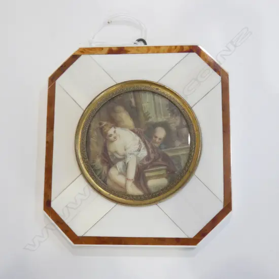 OLD PORTRAIT MINIATURE; WOMAN UNDRESSING - IVORY FRAME 110x100mm