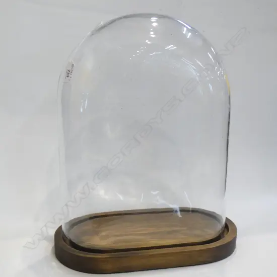 GLASS DISPLAY DOME, WOODEN BASE H.410mm