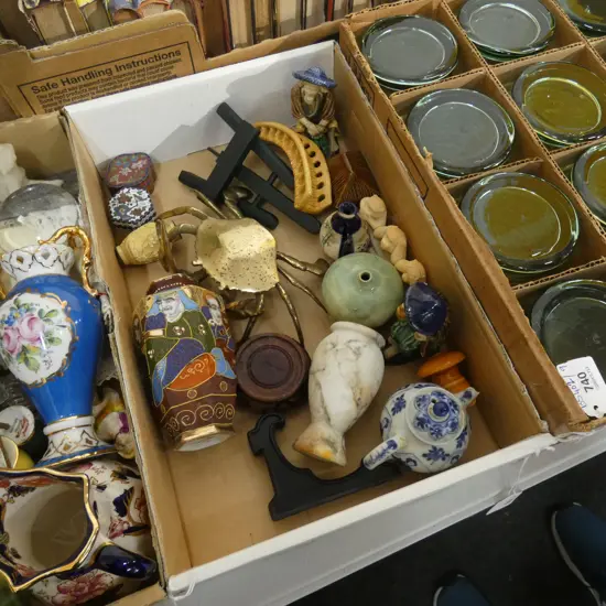 BOX LOT ASST. ORIENTAL; MUD MEN, BRASS CRAB ETC