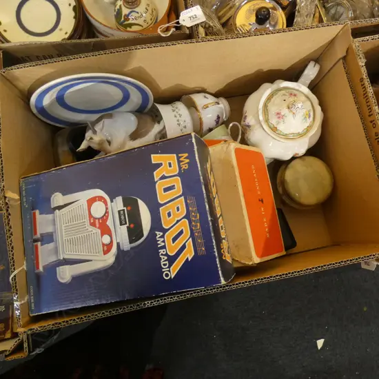 BOX ASST COLLECTABLES / TOY ROBOT RADIO (IN BOX) CHINA / POTTERY ETC.