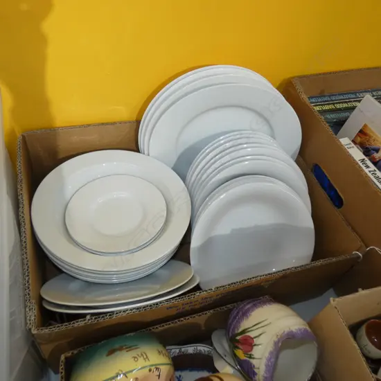 BOX LOT WHITE DINNER WARE
