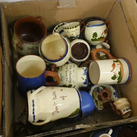 BIG BOX LOT ASST TORQUAY MOTTO WARE - JUGS / DISHES / CUPS ETC..