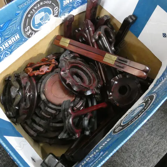 BOX OF ASST. ORIENTAL ROSEWOOD DISPLAY STANDS