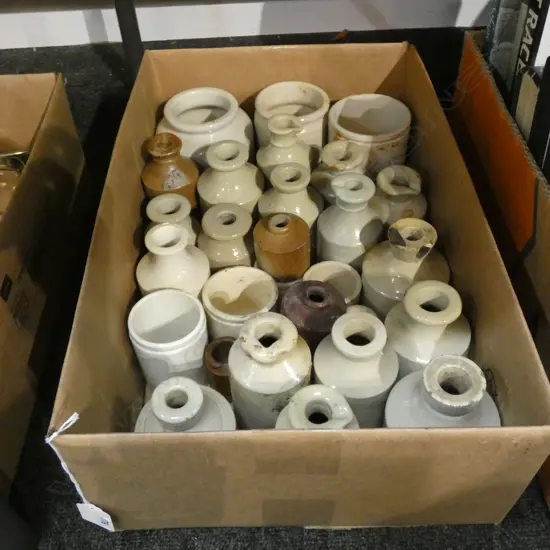 BOX LOT OLD INK / MUSTARD POTS