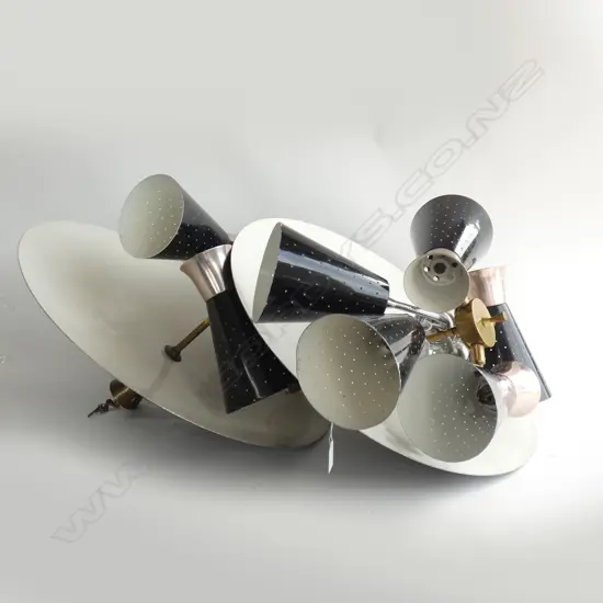 2 LARGE RETRO CEILING LIGHTS (BETALIGHT WGTN) 600mm dia + 2 SINGLE GOOSENECK WALL MOUNTED 